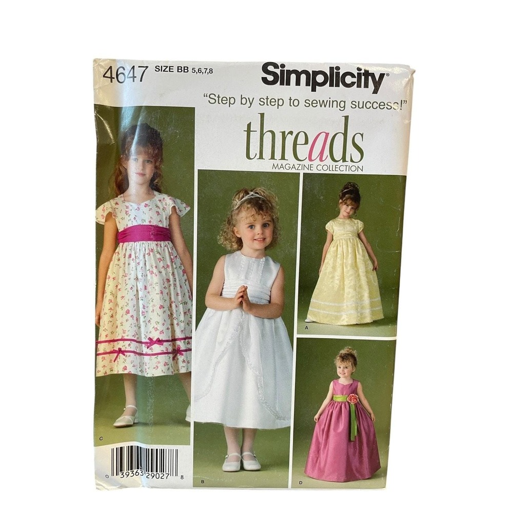 Simplicity Sewing Pattern 4647 Girls Size 5-8 Special Occasion Dress 1990s FF